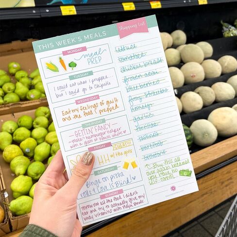 bloom daily planners Weekly Meal Planning Pad - Magnetic Hanging Refrigerator Menu Planner with Tear-Off Sheets & Perforated Grocery Shopping Lists - 6" x 9" (Pink & Teal) in Saudi Arabia
