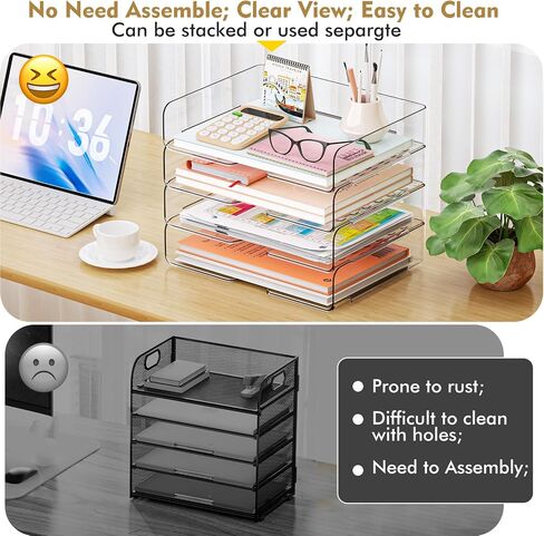 YKLSLH 4 Trays Paper Organizer Letter Tray - Acrylic Desk File Organizer, Stackable Clear Paper Holder Sorter Office Organizer for Letter/A4, Office File Ipad Books Notes Etc in Saudi Arabia