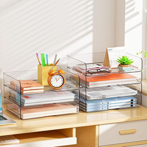 YKLSLH 4 Trays Paper Organizer Letter Tray - Acrylic Desk File Organizer, Stackable Clear Paper Holder Sorter Office Organizer for Letter/A4, Office File Ipad Books Notes Etc in Saudi Arabia