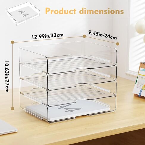 YKLSLH 4 Trays Paper Organizer Letter Tray - Acrylic Desk File Organizer, Stackable Clear Paper Holder Sorter Office Organizer for Letter/A4, Office File Ipad Books Notes Etc in Saudi Arabia