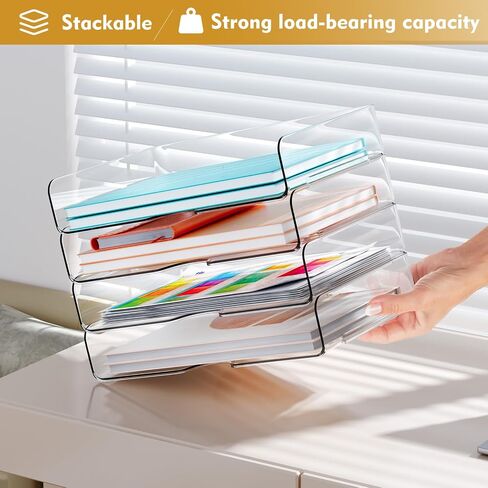 YKLSLH 4 Trays Paper Organizer Letter Tray - Acrylic Desk File Organizer, Stackable Clear Paper Holder Sorter Office Organizer for Letter/A4, Office File Ipad Books Notes Etc in Saudi Arabia