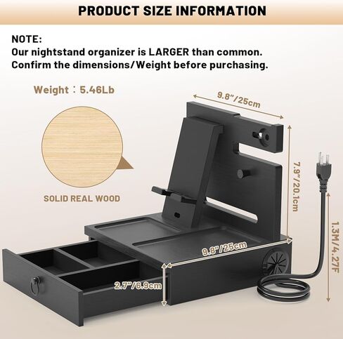 قاعدة شحن خشبية للهاتف مع منافذ ومنافذ USB، منظم منضدة مع قاعدة شحن، منظم بجانب السرير مع درج للساعة والإكسسوارات، هدايا عيد الميلاد للرجال in Kuwait