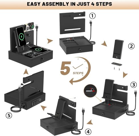 قاعدة شحن خشبية للهاتف مع منافذ ومنافذ USB، منظم منضدة مع قاعدة شحن، منظم بجانب السرير مع درج للساعة والإكسسوارات، هدايا عيد الميلاد للرجال in Kuwait
