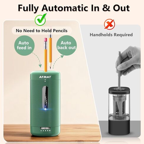 مبراة أقلام رصاص كهربائية من AFMAT، مبراة أقلام رصاص أوتوماتيكية بالكامل، دخول وخروج تلقائي، مبراة قابلة لإعادة الشحن بدون استخدام اليدين للأقلام الكبيرة والملونة (6.5-12 مم)، محمولة للمنزل/الفصل الدراسي/المكتب PSC2 in Kuwait