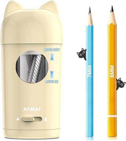 AFMAT Electric Pencil Sharpener, Pencil Sharpener for Kids, Auto in & Out, Colored Pencil Sharpeners for φ7-8mm Pencils, Rechargeable & Cordless, Fully Automatic Hands-Free for Classroom Home PSX9 in Saudi Arabia