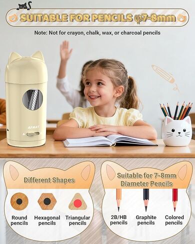 AFMAT Electric Pencil Sharpener, Pencil Sharpener for Kids, Auto in & Out, Colored Pencil Sharpeners for φ7-8mm Pencils, Rechargeable & Cordless, Fully Automatic Hands-Free for Classroom Home PSX9 in Saudi Arabia