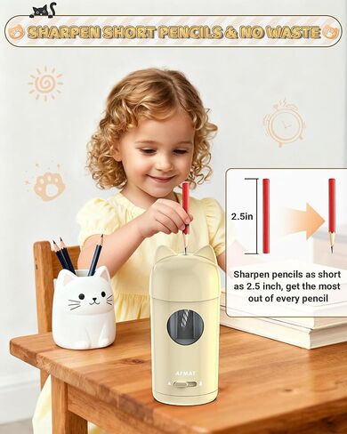 AFMAT Electric Pencil Sharpener, Pencil Sharpener for Kids, Auto in & Out, Colored Pencil Sharpeners for φ7-8mm Pencils, Rechargeable & Cordless, Fully Automatic Hands-Free for Classroom Home PSX9 in Saudi Arabia