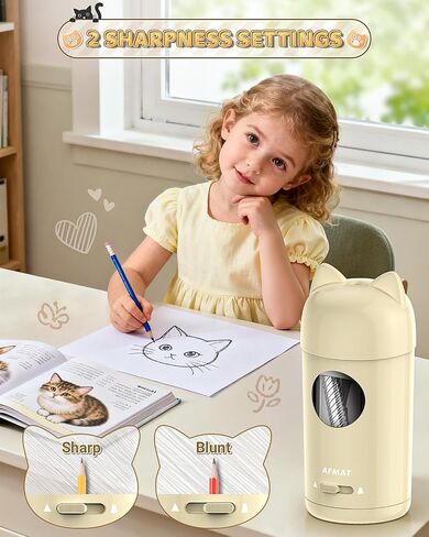 AFMAT Electric Pencil Sharpener, Pencil Sharpener for Kids, Auto in & Out, Colored Pencil Sharpeners for φ7-8mm Pencils, Rechargeable & Cordless, Fully Automatic Hands-Free for Classroom Home PSX9 in Saudi Arabia