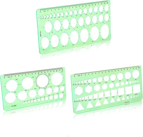 3 قطع قالب دائرة، استنسل دائرة بلاستيكية، قالب دائرة هندسية للرسم، بيضاوي الشكل لمستلزمات المكتب المدرسية لمسطرة الاستنسل (أخضر) in Kuwait