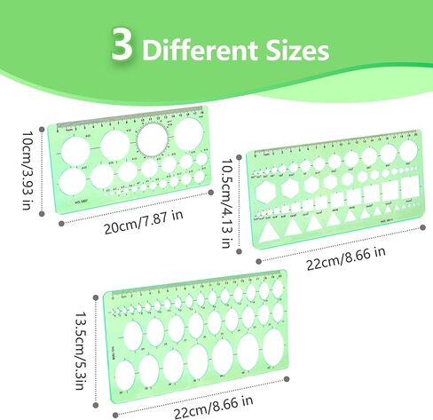 3 قطع قالب دائرة، استنسل دائرة بلاستيكية، قالب دائرة هندسية للرسم، بيضاوي الشكل لمستلزمات المكتب المدرسية لمسطرة الاستنسل (أخضر) in Kuwait