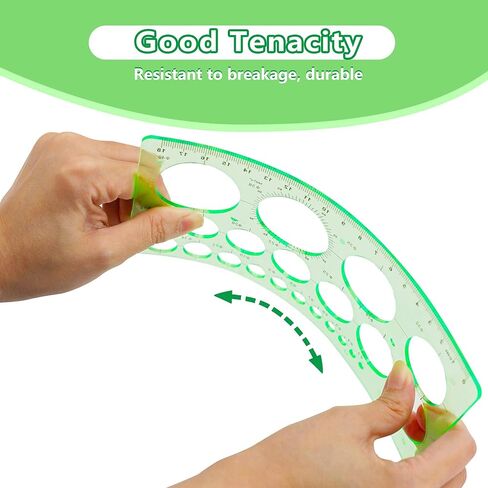 3 قطع قالب دائرة، استنسل دائرة بلاستيكية، قالب دائرة هندسية للرسم، بيضاوي الشكل لمستلزمات المكتب المدرسية لمسطرة الاستنسل (أخضر) in Kuwait