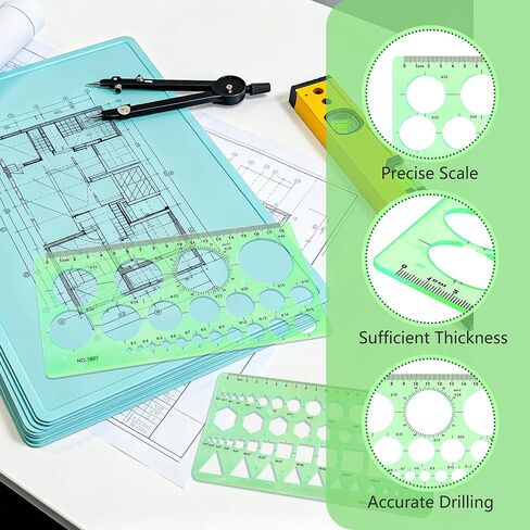 3 قطع قالب دائرة، استنسل دائرة بلاستيكية، قالب دائرة هندسية للرسم، بيضاوي الشكل لمستلزمات المكتب المدرسية لمسطرة الاستنسل (أخضر) in Kuwait