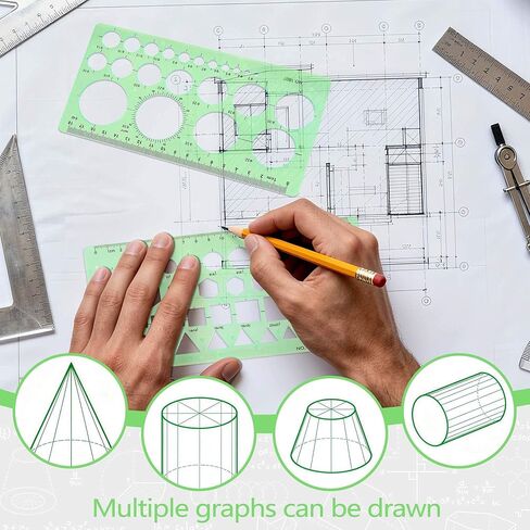 3 قطع قالب دائرة، استنسل دائرة بلاستيكية، قالب دائرة هندسية للرسم، بيضاوي الشكل لمستلزمات المكتب المدرسية لمسطرة الاستنسل (أخضر) in Kuwait