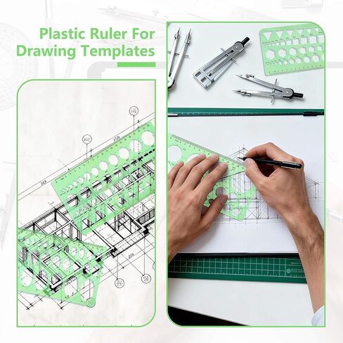 3 قطع قالب دائرة، استنسل دائرة بلاستيكية، قالب دائرة هندسية للرسم، بيضاوي الشكل لمستلزمات المكتب المدرسية لمسطرة الاستنسل (أخضر) in Kuwait