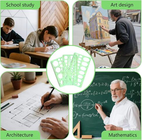 3 قطع قالب دائرة، استنسل دائرة بلاستيكية، قالب دائرة هندسية للرسم، بيضاوي الشكل لمستلزمات المكتب المدرسية لمسطرة الاستنسل (أخضر) in Kuwait