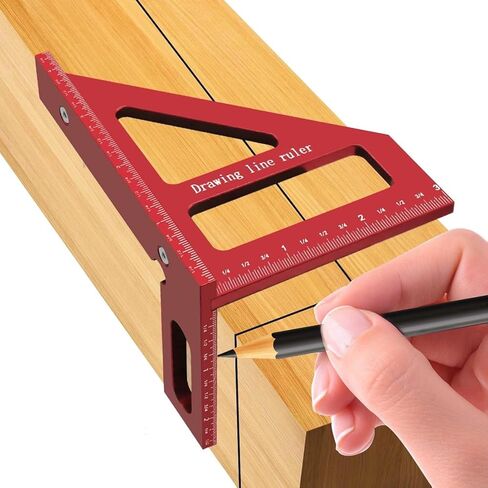 3D Multi-Angle Measuring Ruler, 45-90 Degree Aluminum Wood Tear Ruler Triangle, Slant Cut Line Ruler High Precision Measuring Tool, Red in Saudi Arabia