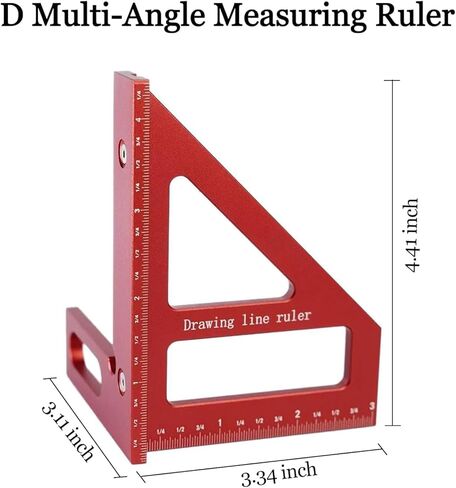 3D Multi-Angle Measuring Ruler, 45-90 Degree Aluminum Wood Tear Ruler Triangle, Slant Cut Line Ruler High Precision Measuring Tool, Red in Saudi Arabia