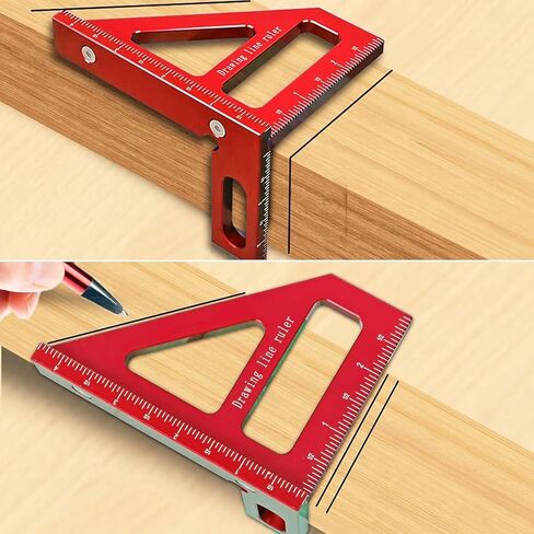 3D Multi-Angle Measuring Ruler, 45-90 Degree Aluminum Wood Tear Ruler Triangle, Slant Cut Line Ruler High Precision Measuring Tool, Red in Saudi Arabia