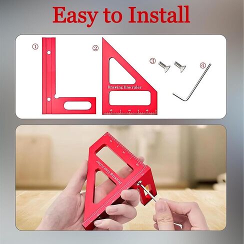 3D Multi-Angle Measuring Ruler, 45-90 Degree Aluminum Wood Tear Ruler Triangle, Slant Cut Line Ruler High Precision Measuring Tool, Red in Saudi Arabia
