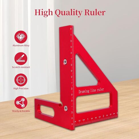 3D Multi-Angle Measuring Ruler, 45-90 Degree Aluminum Wood Tear Ruler Triangle, Slant Cut Line Ruler High Precision Measuring Tool, Red in Saudi Arabia
