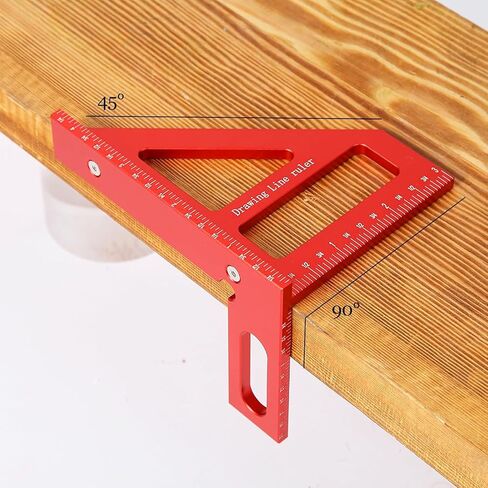 3D Multi-Angle Measuring Ruler, 45-90 Degree Aluminum Wood Tear Ruler Triangle, Slant Cut Line Ruler High Precision Measuring Tool, Red in Saudi Arabia