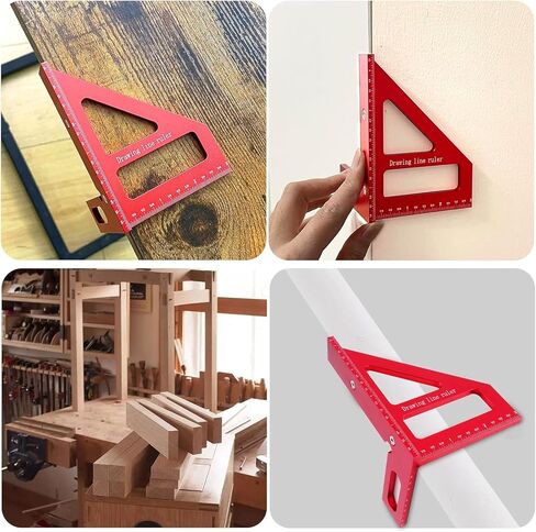 3D Multi-Angle Measuring Ruler, 45-90 Degree Aluminum Wood Tear Ruler Triangle, Slant Cut Line Ruler High Precision Measuring Tool, Red in Saudi Arabia
