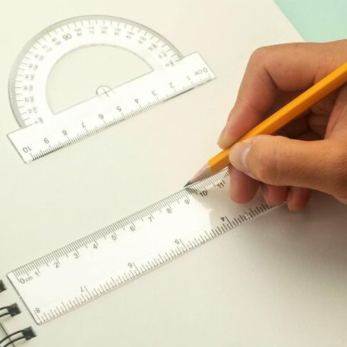 Student Geometry Ruler Set 20cm - 4 PCS Transparent Math Tools (Straight Ruler+2 Triangles+Protractor) - Durable Plastic School Supplies for Classroom in Saudi Arabia