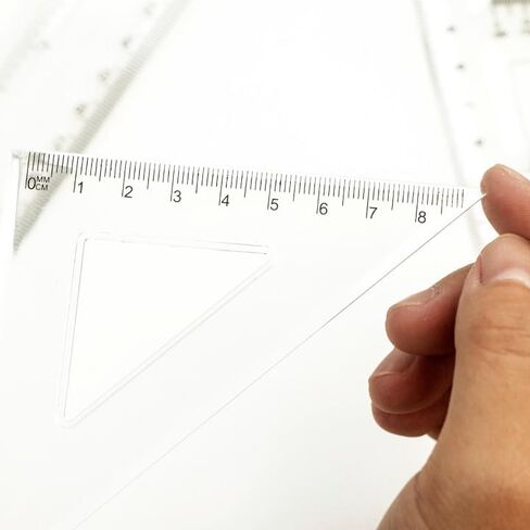 Student Geometry Ruler Set 20cm - 4 PCS Transparent Math Tools (Straight Ruler+2 Triangles+Protractor) - Durable Plastic School Supplies for Classroom in Saudi Arabia
