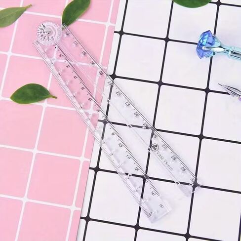 1PC Foldable Ruler,Shatterproof Acrylic Triangle Rulers Set, Portable & Space-Saving Measuring Tool for Student Geometry, Office Work, Engineers and Artists (Transparent) in Saudi Arabia
