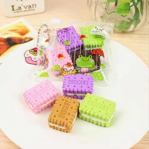 4Pcs Cute Creative Novelty Stationery Colorful Biscuit Eraser Student Teaching Office Stationery in Saudi Arabia