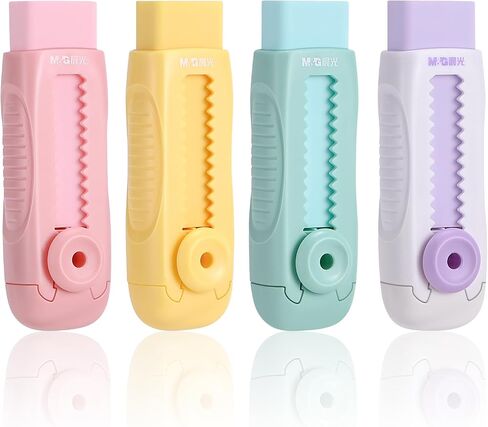 M&G 4Pcs Sliding Retractable Pencil Erasers, Cute Pastel Colored Soft Rubber Stick Mechanical Eraser, Push-Pull Large White Erasers for Art Drawing Kids School Stationery Supplies in Saudi Arabia