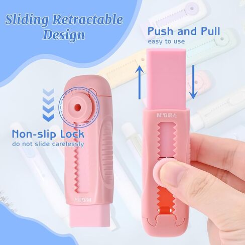 M&G 4Pcs Sliding Retractable Pencil Erasers, Cute Pastel Colored Soft Rubber Stick Mechanical Eraser, Push-Pull Large White Erasers for Art Drawing Kids School Stationery Supplies in Saudi Arabia