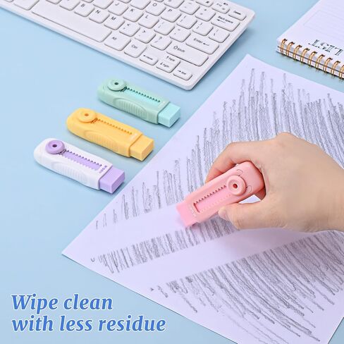 M&G 4Pcs Sliding Retractable Pencil Erasers, Cute Pastel Colored Soft Rubber Stick Mechanical Eraser, Push-Pull Large White Erasers for Art Drawing Kids School Stationery Supplies in Saudi Arabia
