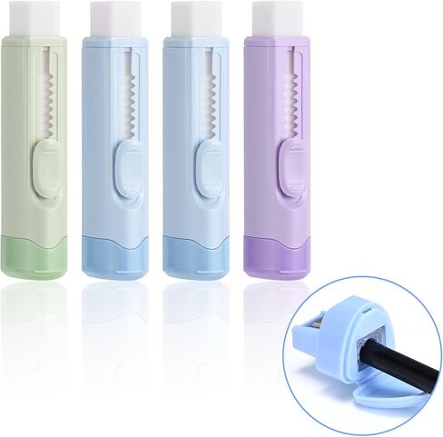 M&G 4Pcs Sliding Retractable Pencil Erasers, Cute Pastel Colored Soft Rubber Stick Mechanical Eraser, Push-Pull Large White Erasers for Art Drawing Kids School Stationery Supplies in Saudi Arabia