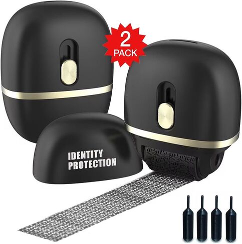 Lomil Identity Protection Roller Stamps 2 Pack - Confidential Roller Stamp with 4 Refills - Wide Identity Theft Protection Stamp for ID Blockout, Privacy & Security(Black) in Saudi Arabia
