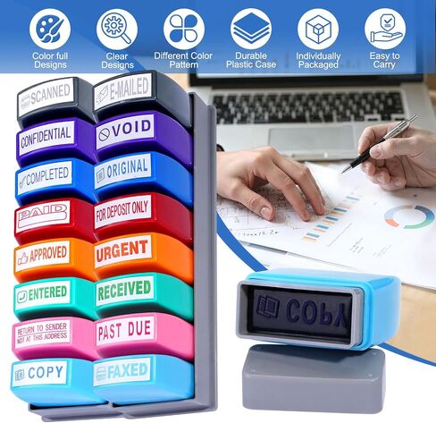 Paid, Approved, Copy, Scanned, Entered, Confidential, Completed, Return to Sender Stamp, Self Inking Office Stamps Set, Business Stamps for Invoices & Documents, 8Pcs Red Ink in Saudi Arabia