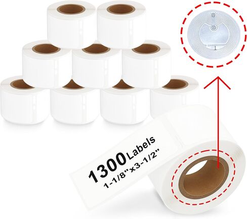 ملصقات عناوين قياسية حرارية بيضاء - 10 بكرات (مع شريحة RFID) لـ Dymo 30251 (1-1/8 بوصة × 3-1/2 بوصة) متوافقة مع طابعات Dymo LabelWriter 550 - 130 ملصقًا لكل لفة. in Saudi Arabia