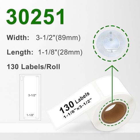 ملصقات عناوين قياسية حرارية بيضاء - 10 بكرات (مع شريحة RFID) لـ Dymo 30251 (1-1/8 بوصة × 3-1/2 بوصة) متوافقة مع طابعات Dymo LabelWriter 550 - 130 ملصقًا لكل لفة. in Saudi Arabia