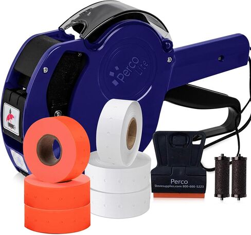 Perco Lite 1 Line Price Gun with Price-Marking Labels Kit — Includes 5,000 Blank White Labels, 1 Gun Clip, 2 Ink Rollers — 1 Ink Roll & Labels Preloaded — Ideal for Retail Pricing, Inventory, and More in Saudi Arabia