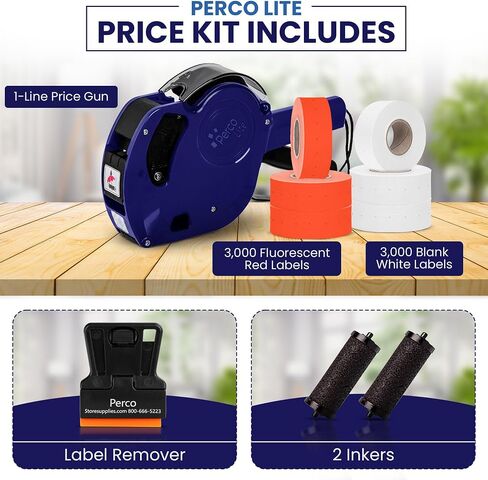 Perco Lite 1 Line Price Gun with Price-Marking Labels Kit — Includes 5,000 Blank White Labels, 1 Gun Clip, 2 Ink Rollers — 1 Ink Roll & Labels Preloaded — Ideal for Retail Pricing, Inventory, and More in Saudi Arabia