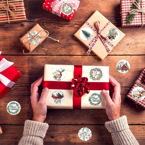 ملصقات عيد الميلاد، 500 قطعة من ملصقات عيد الميلاد المجيد، ملصقات لاصقة ذاتية اللصق مستديرة لأختام عيد الميلاد وبطاقات هدايا ومغلفات هدايا وديكور صندوق هدايا (8 تصميمات، 1 بوصة) in Kuwait