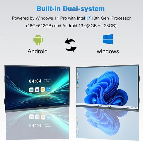 سبورة ذكية، سبورة بيضاء تفاعلية مقاس 86 بوصة مع نظام التشغيل Windows 11 Pro 13th i7 16+512G وAndroid 13، وكاميرا AI مدمجة و8 ميكروفونات - لوحة ذكية تعمل باللمس بدقة 4K للمكتب والمدرسة in Kuwait