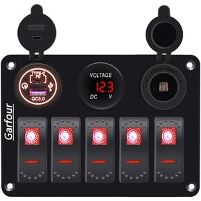 مقاوم للماء الأحمر قارب الروك لوحة التبديل 3.1A فولت المزدوج USB مقبس LED ضوء الفولتميتر ولاعة السجائر المقبس 5 بانج الروك لوحة التبديل لسيارة RV SUV قارب in Kuwait