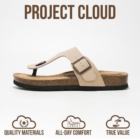 Project Cloud صنادل ثونغ من الجلد الطبيعي 100% أحذية نسائية - صنادل نسائية بنعل ميموري فوم - شباشب نسائية غير قابلة للانزلاق - صنادل خفيفة الوزن للنساء 2026 in Saudi Arabia