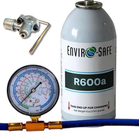 ENVIRO-SAFE R600a مبرد | 1 عبوة | علبة 6 أونصة/170 جرام | علبة نمط الثقب لاستخدام التدفئة والتهوية وتكييف الهواء (تشمل مقياس الشحن وصمام ثقب الرصاصة) in Kuwait