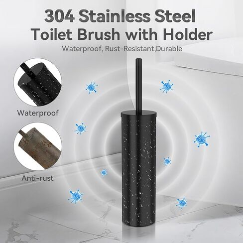 فرشاة وحامل وعاء المرحاض القائم بذاته من الفولاذ المقاوم للصدأ من داوري مع مقبض طويل لتنظيم تخزين الحمام، فرشاة تنظيف وعاء المرحاض قوية التنظيف العميق، نيكل SS304-3 in Kuwait