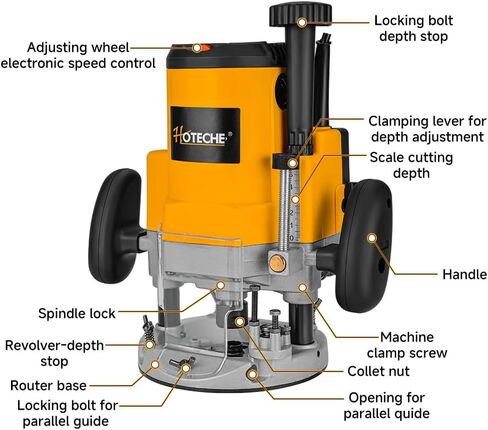 Hoteche 2-in-1 Wood Router& Rotary Tool 7.1-Amp Variable Speed Wood Trimmer with 1/4" and 6mm Collets in Kuwait