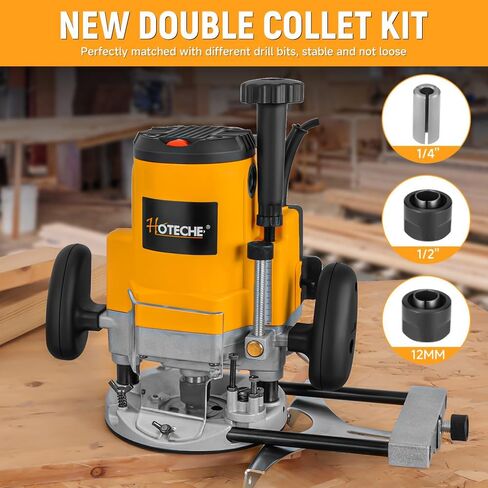 Hoteche 2-in-1 Wood Router& Rotary Tool 7.1-Amp Variable Speed Wood Trimmer with 1/4" and 6mm Collets in Kuwait