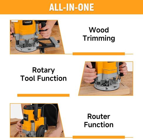Hoteche 2-in-1 Wood Router& Rotary Tool 7.1-Amp Variable Speed Wood Trimmer with 1/4" and 6mm Collets in Kuwait