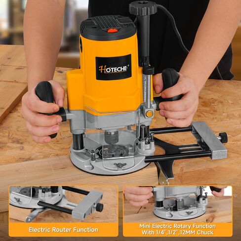 Hoteche 2-in-1 Wood Router& Rotary Tool 7.1-Amp Variable Speed Wood Trimmer with 1/4" and 6mm Collets in Kuwait
